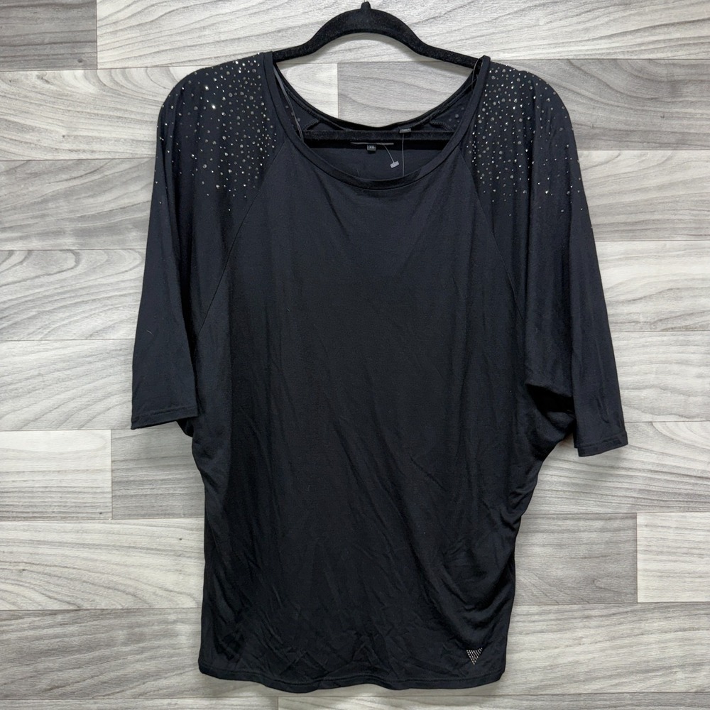 Guess T-Shirt Womens XS Black Rhinestone Embellishments Short Sleeve Y2K Classic